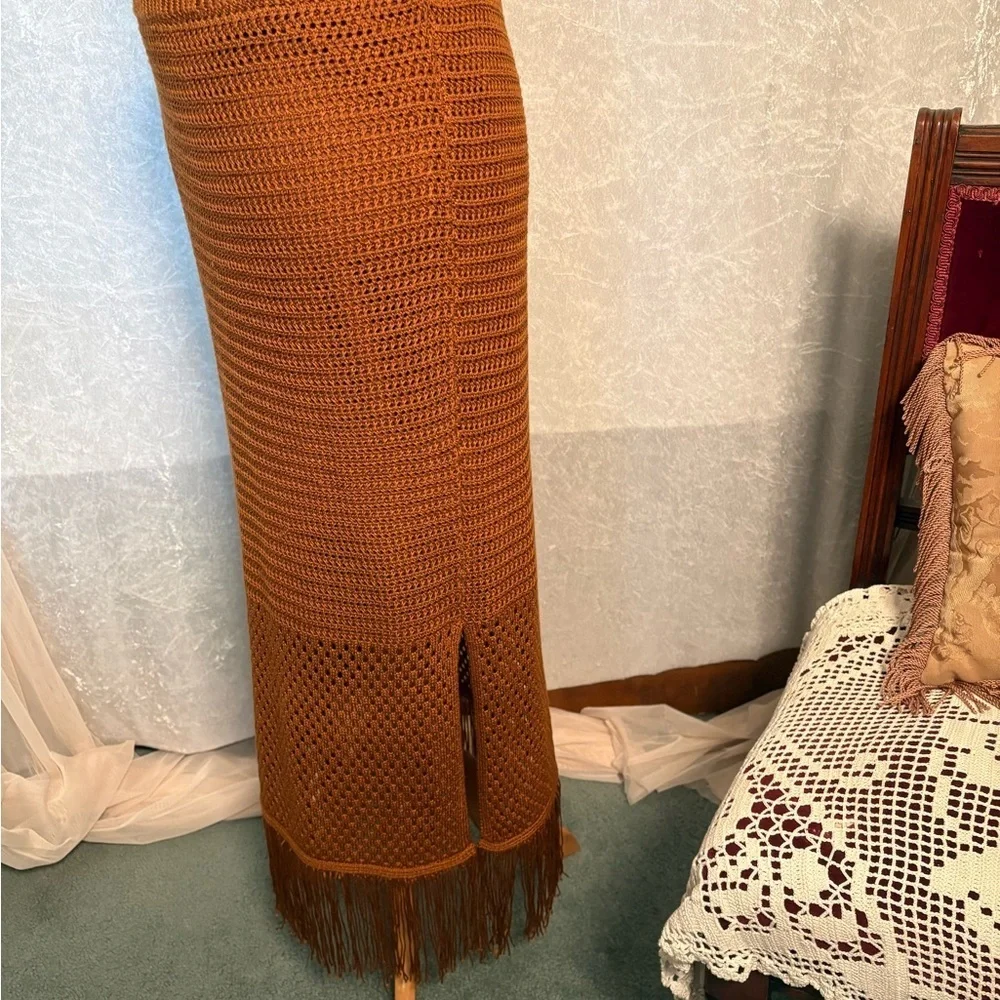 House of Harlow 1960 Camel Knit Top Skirt Size L